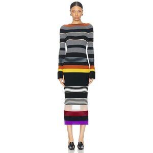 Zankov Leigh Dress in Black Multi Stripe Knit